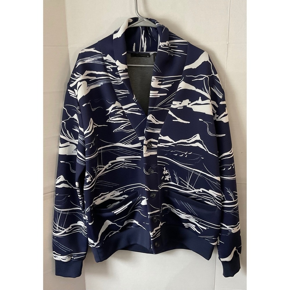 Greyson Mens Cardigan Sweater Lake Como shawl navy XL Chene
